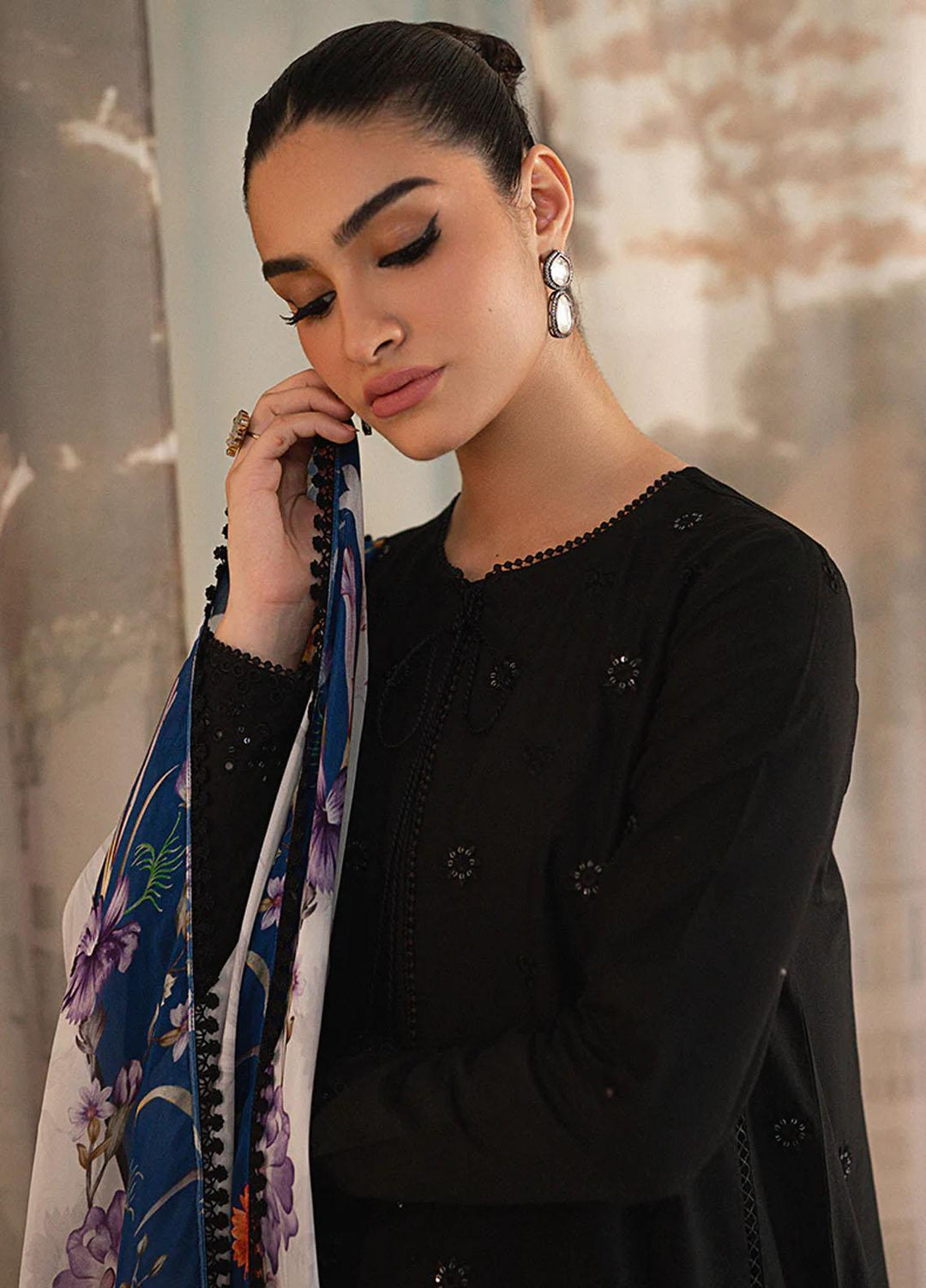 Mahiri By Cross Stitch Embroidered Lawn Suits Unstitched 3 Piece CS23M-V4 Dark Floret - Summer Collection