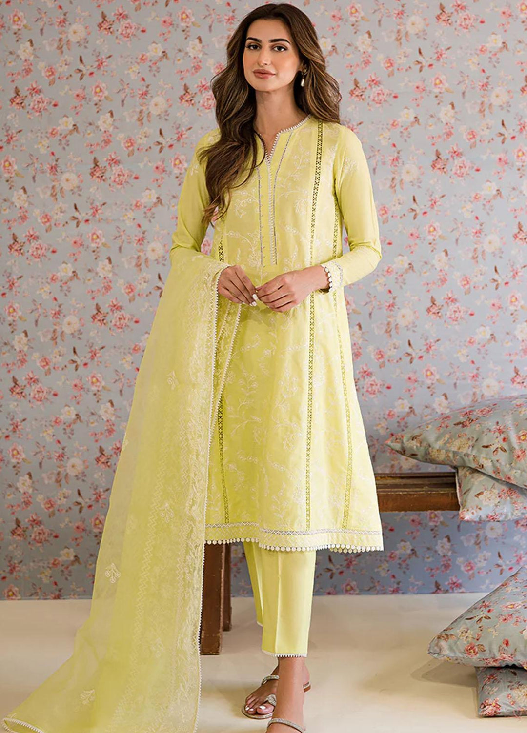 Mahiri By Cross Stitch Embroidered Lawn Suits Unstitched 3 Piece CS23M-V5 D-01 Calla Green - Summer Collection