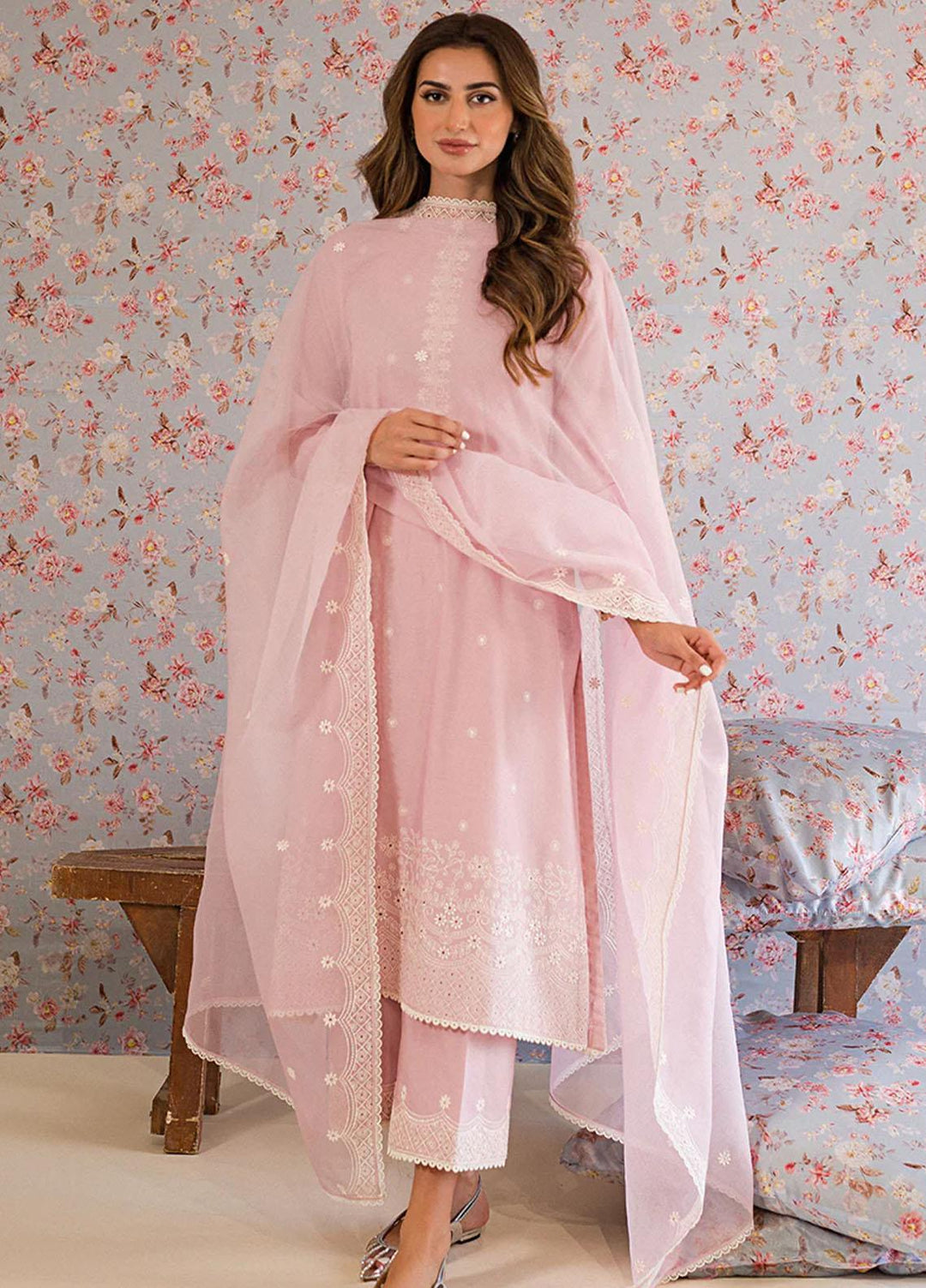 Mahiri By Cross Stitch Embroidered Lawn Suits Unstitched 3 Piece CS23M-V5 D-03 Icy Pink - Summer Collection