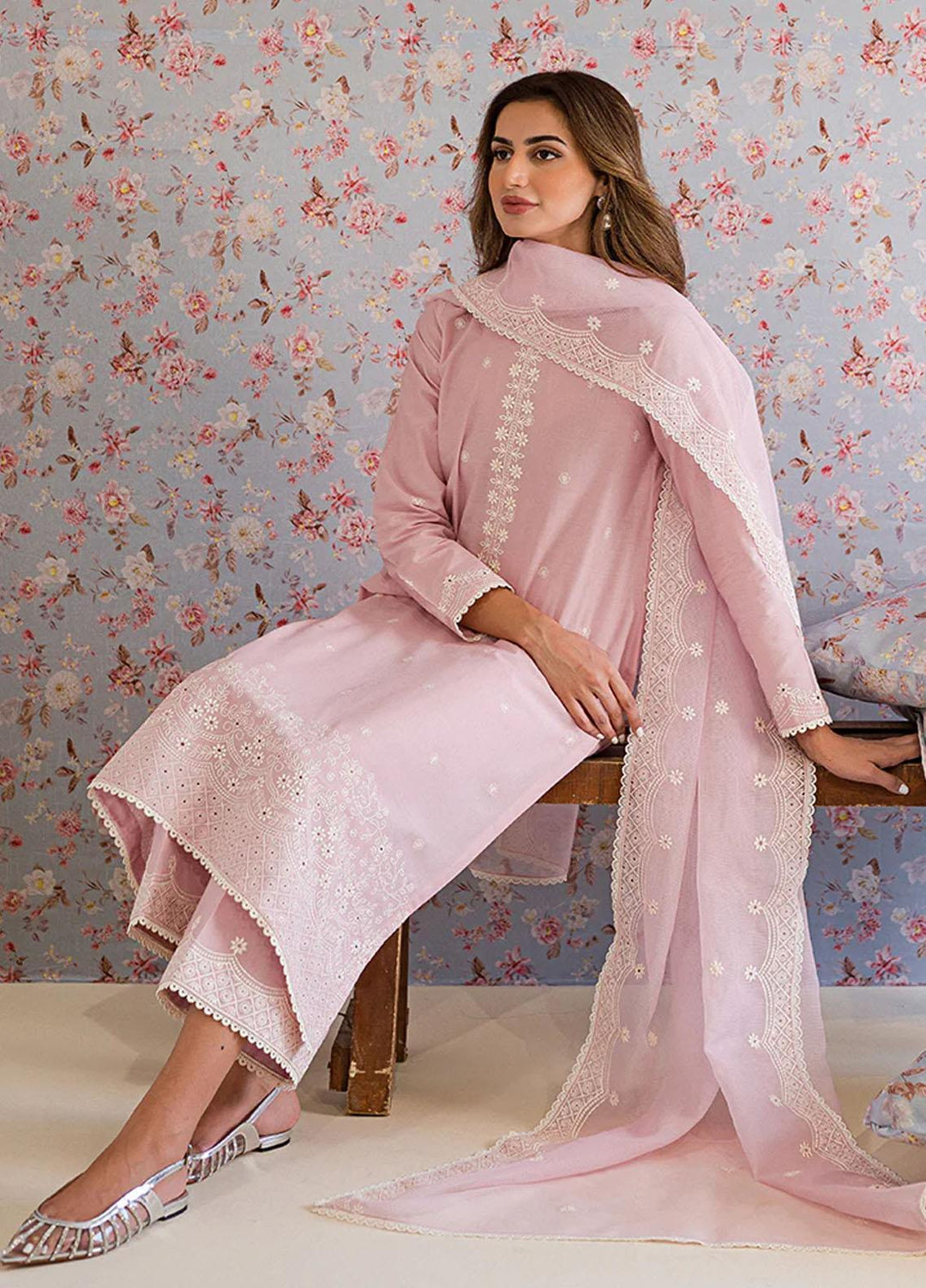 Mahiri By Cross Stitch Embroidered Lawn Suits Unstitched 3 Piece CS23M-V5 D-03 Icy Pink - Summer Collection