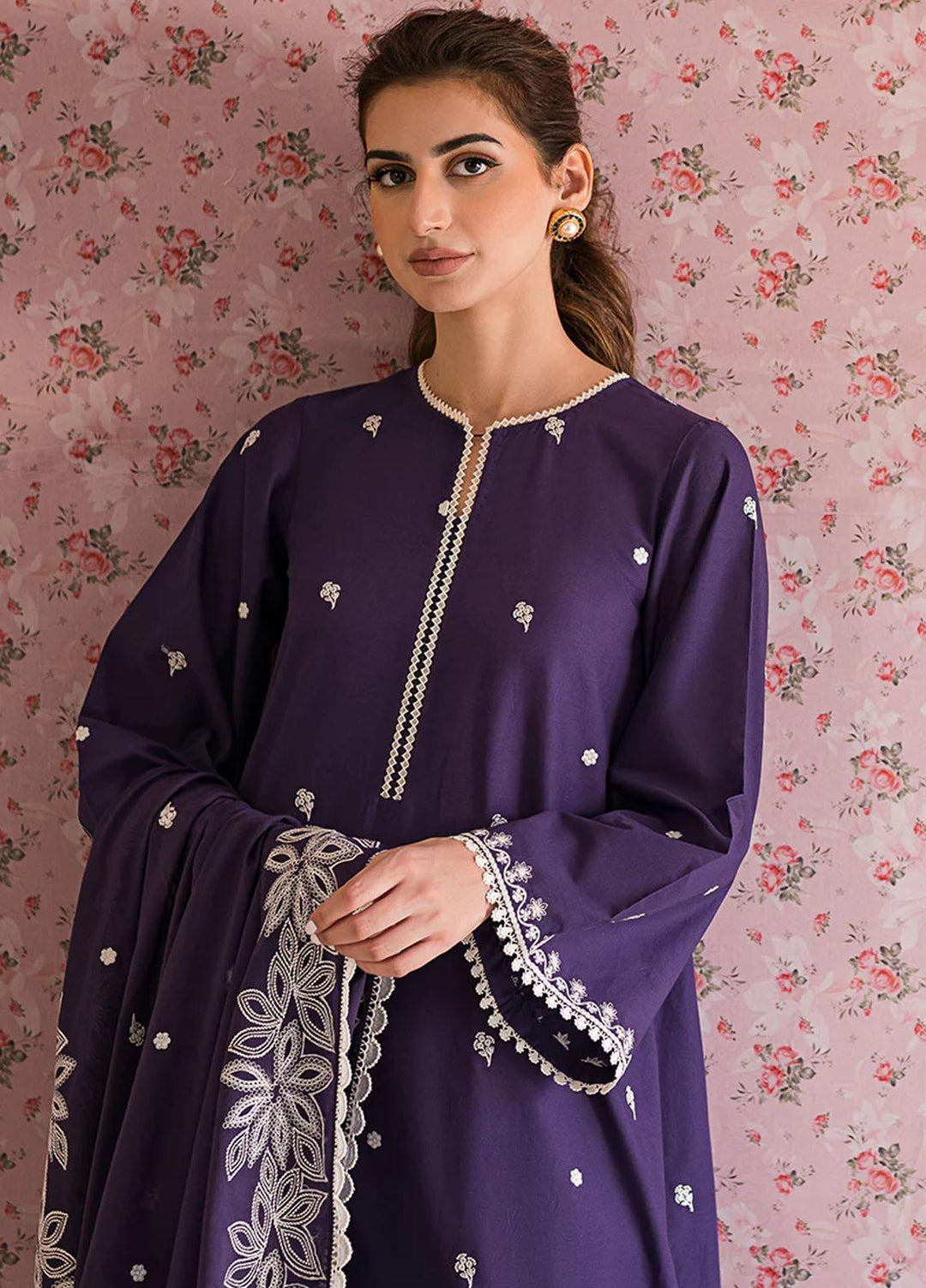 Mahiri By Cross Stitch Embroidered Lawn Suits Unstitched 3 Piece CS23M-V5 D-05 Parachute Purple - Summer Collection