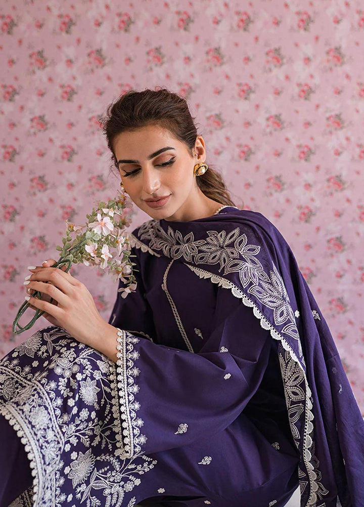Mahiri By Cross Stitch Embroidered Lawn Suits Unstitched 3 Piece CS23M-V5 D-05 Parachute Purple - Summer Collection