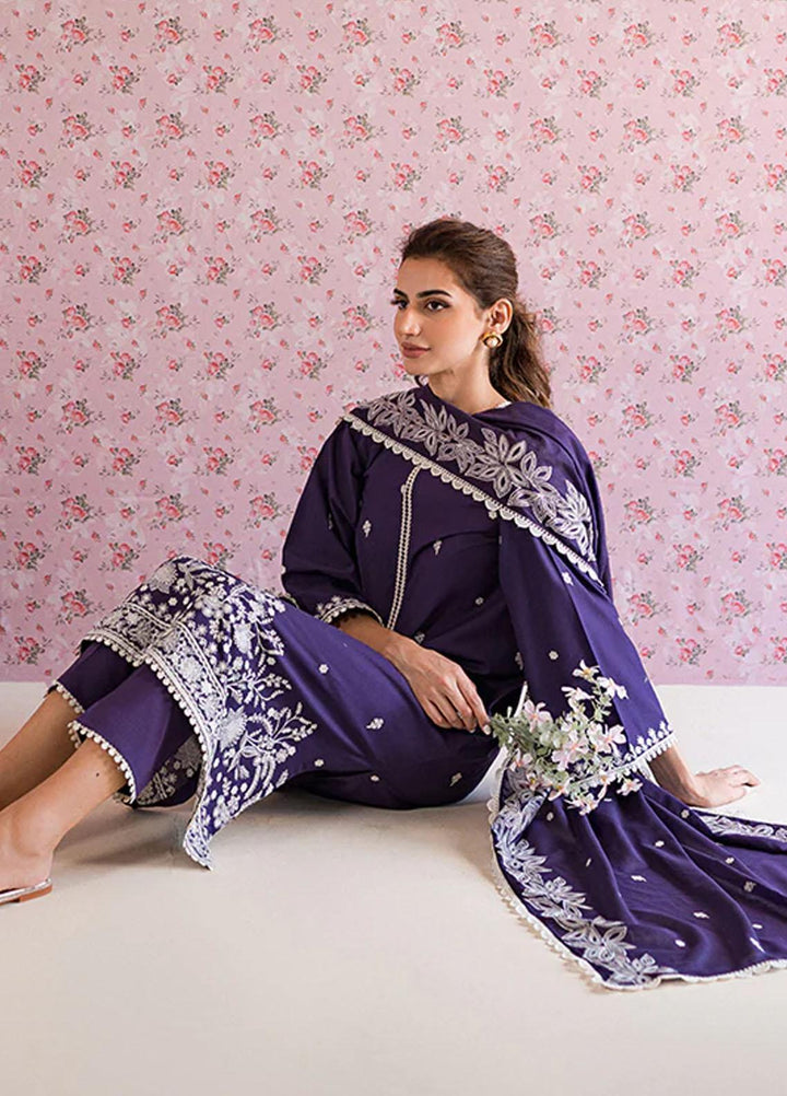 Mahiri By Cross Stitch Embroidered Lawn Suits Unstitched 3 Piece CS23M-V5 D-05 Parachute Purple - Summer Collection