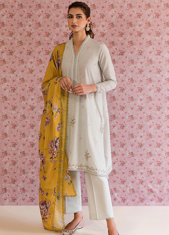 Mahiri By Cross Stitch Embroidered Lawn Suits Unstitched 3 Piece CS23M-V5 D-06 Silver Lucent - Summer Collection