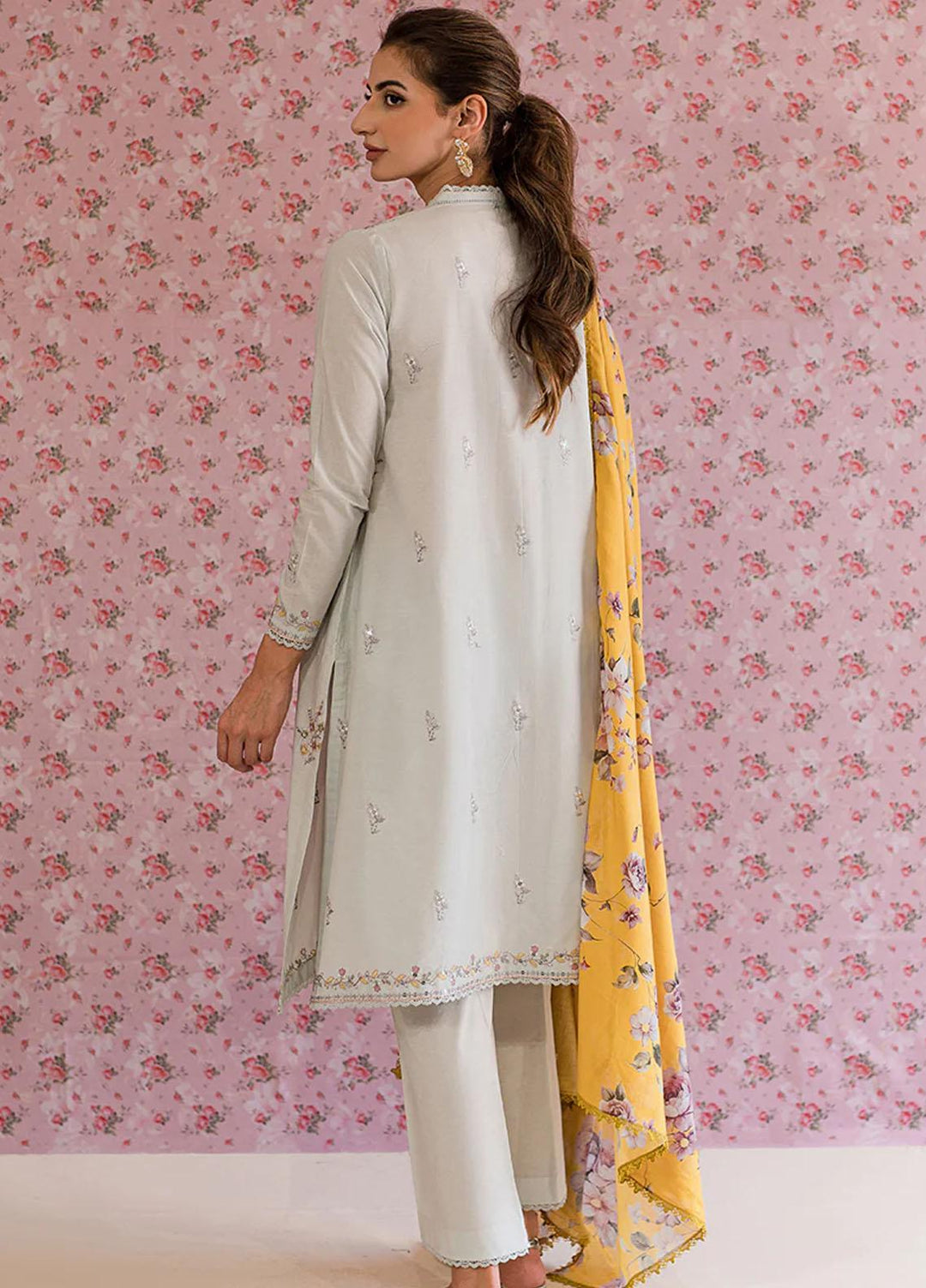 Mahiri By Cross Stitch Embroidered Lawn Suits Unstitched 3 Piece CS23M-V5 D-06 Silver Lucent - Summer Collection