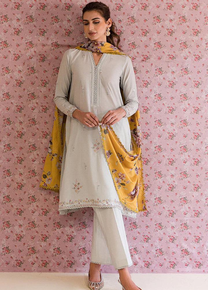 Mahiri By Cross Stitch Embroidered Lawn Suits Unstitched 3 Piece CS23M-V5 D-06 Silver Lucent - Summer Collection