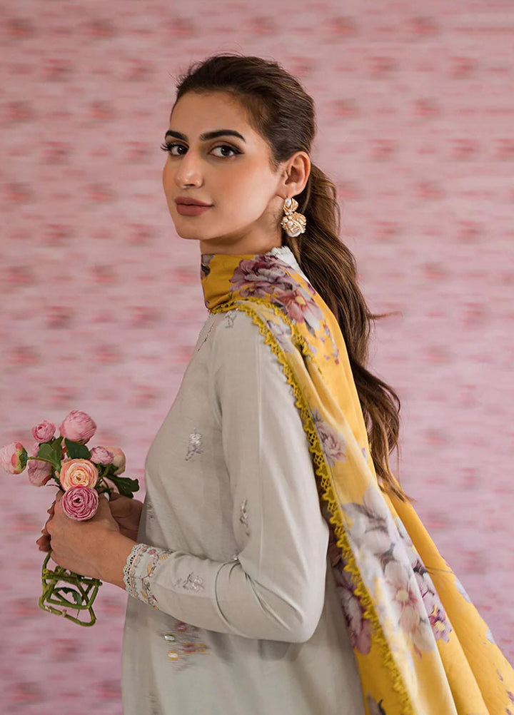 Mahiri By Cross Stitch Embroidered Lawn Suits Unstitched 3 Piece CS23M-V5 D-06 Silver Lucent - Summer Collection