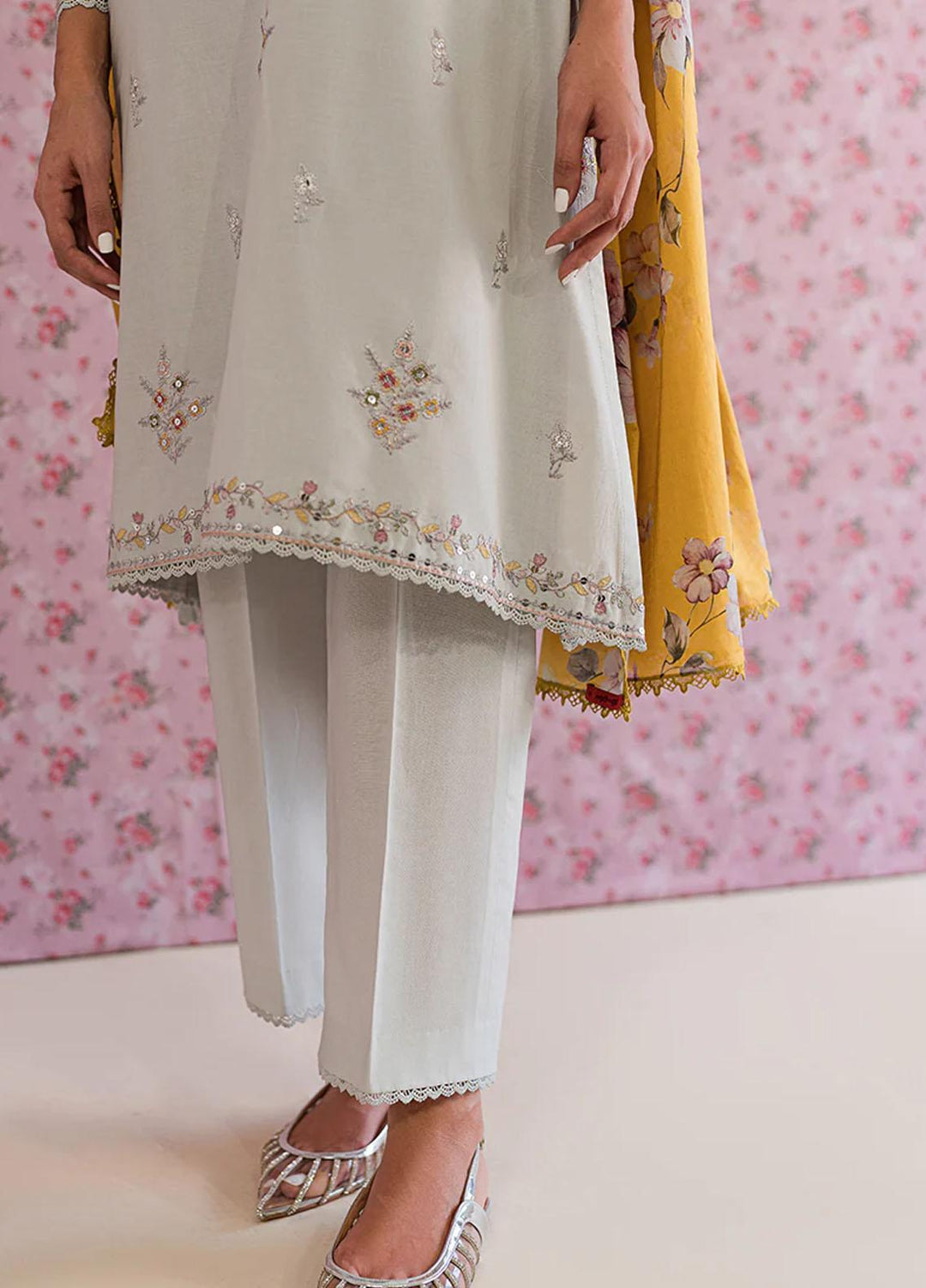 Mahiri By Cross Stitch Embroidered Lawn Suits Unstitched 3 Piece CS23M-V5 D-06 Silver Lucent - Summer Collection