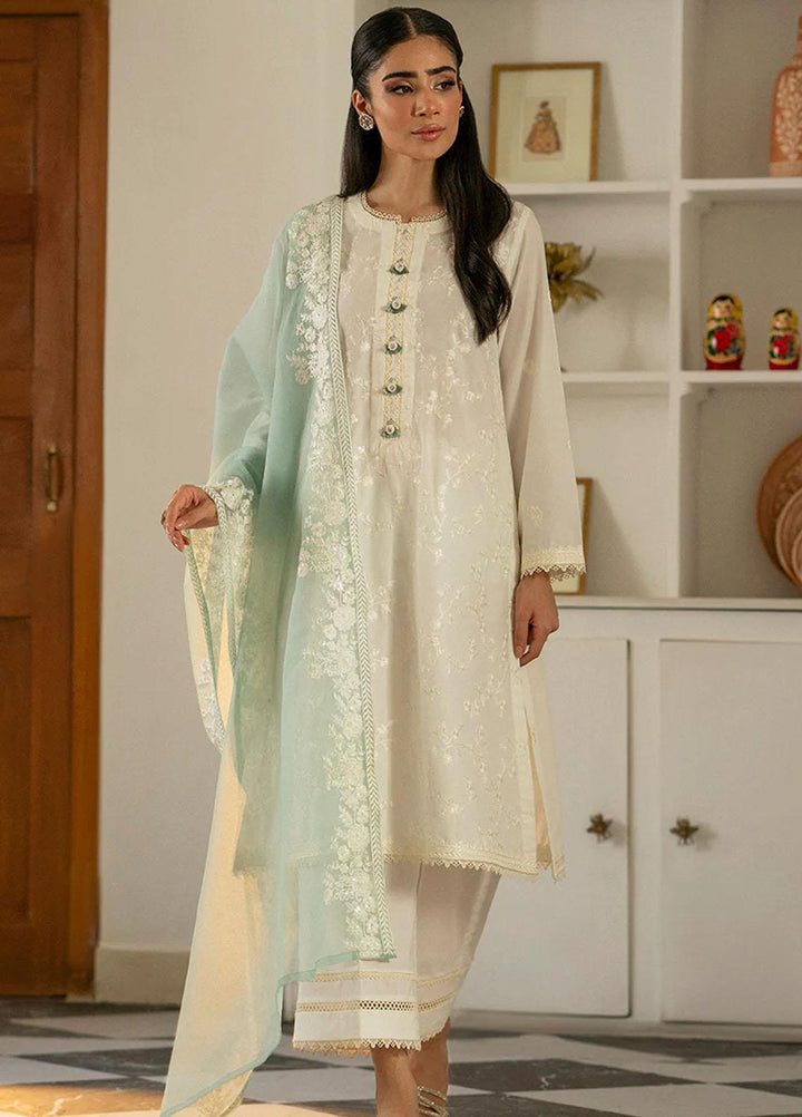 Mahiri By Cross Stitch Embroidered Cambric Suits Unstitched 3 Piece CS23M-V6 D-02 Ivory Orchid - Festive Collection