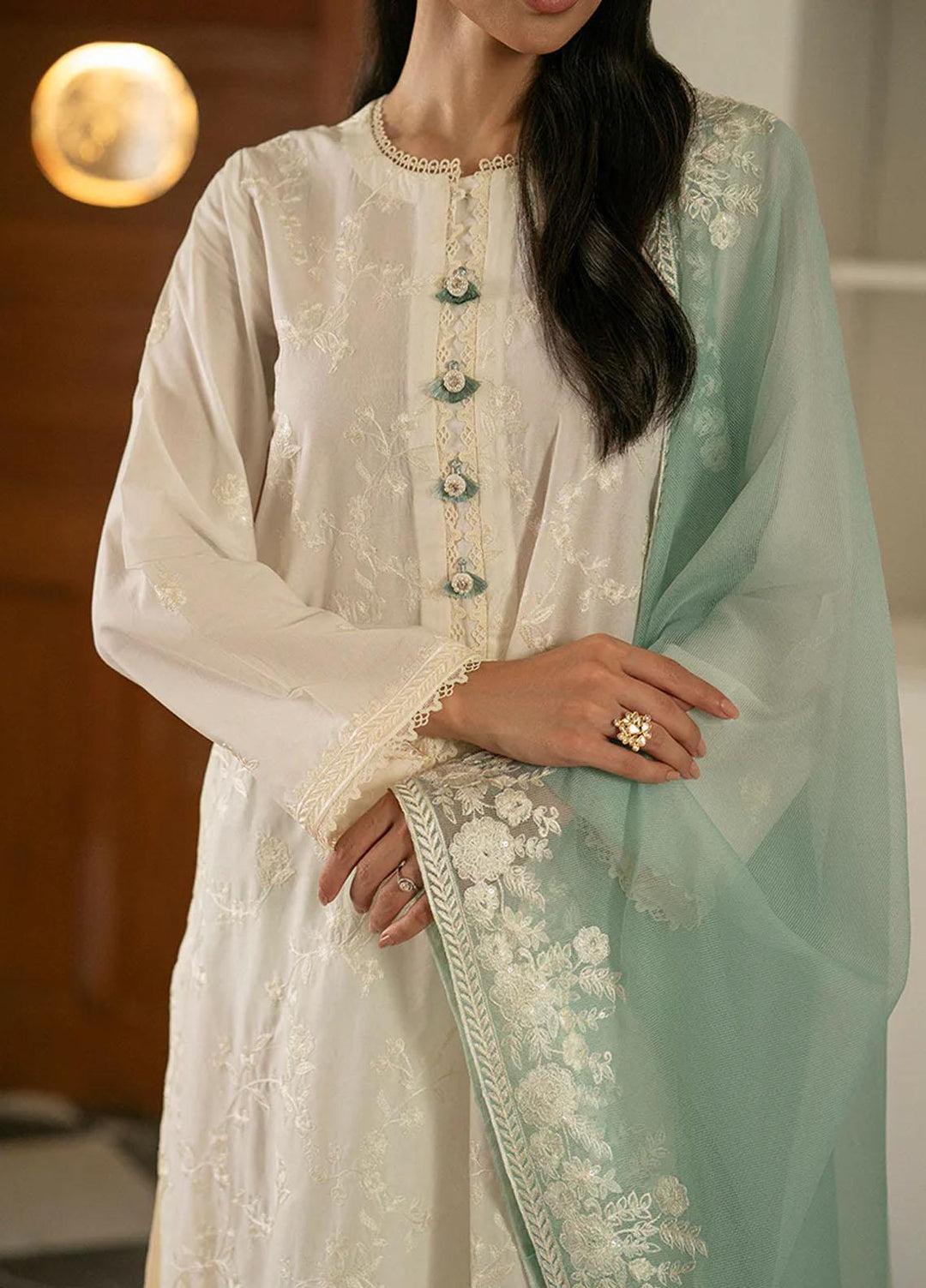 Mahiri By Cross Stitch Embroidered Cambric Suits Unstitched 3 Piece CS23M-V6 D-02 Ivory Orchid - Festive Collection