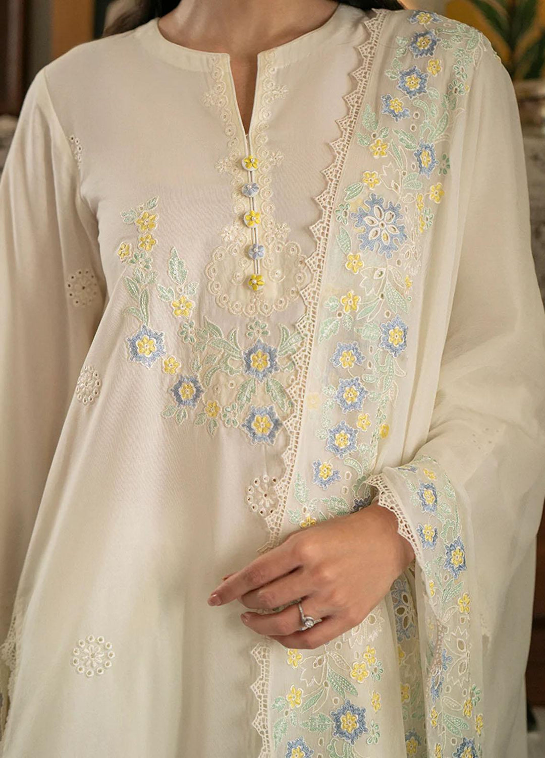 Mahiri By Cross Stitch Embroidered Cambric Suits Unstitched 3 Piece CS23M-V6 D-03 Grizzled Pearl - Festive Collection