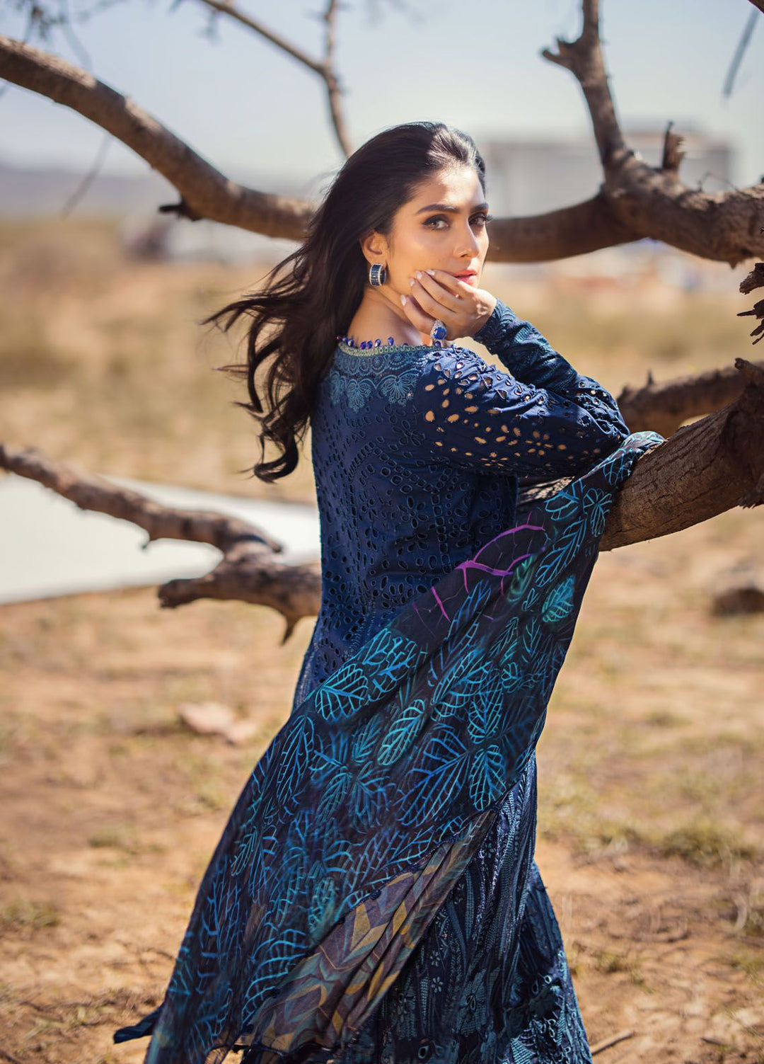 Mahiymaan By Al Zohaib Embroidered Lawn Suits Unstitched 3 Piece MAH24LL M-01 Sapphire Shadow - Luxury Collection