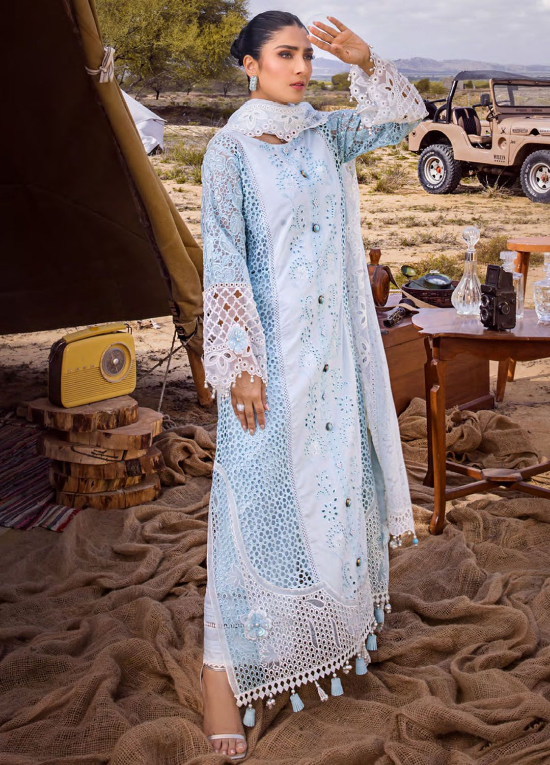 Mahiymaan By Al Zohaib Embroidered Lawn Suits Unstitched 3 Piece MAH24LL M-04 Serene Skyline - Luxury Collection