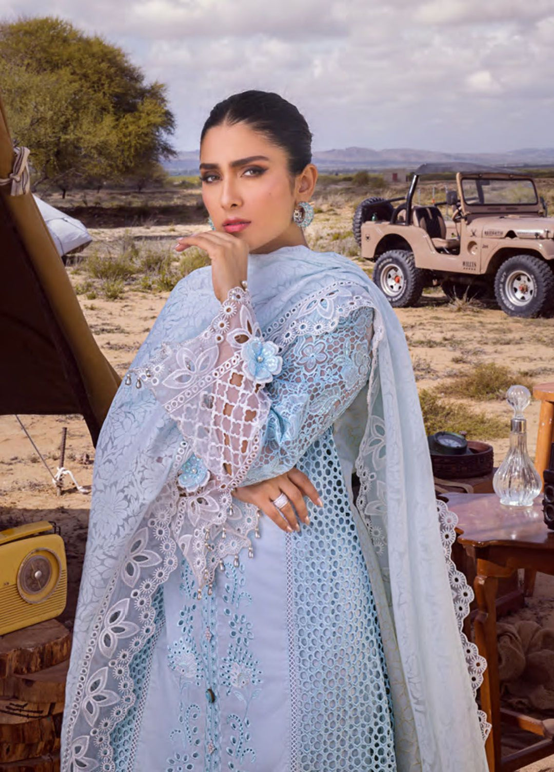 Mahiymaan By Al Zohaib Embroidered Lawn Suits Unstitched 3 Piece MAH24LL M-04 Serene Skyline - Luxury Collection