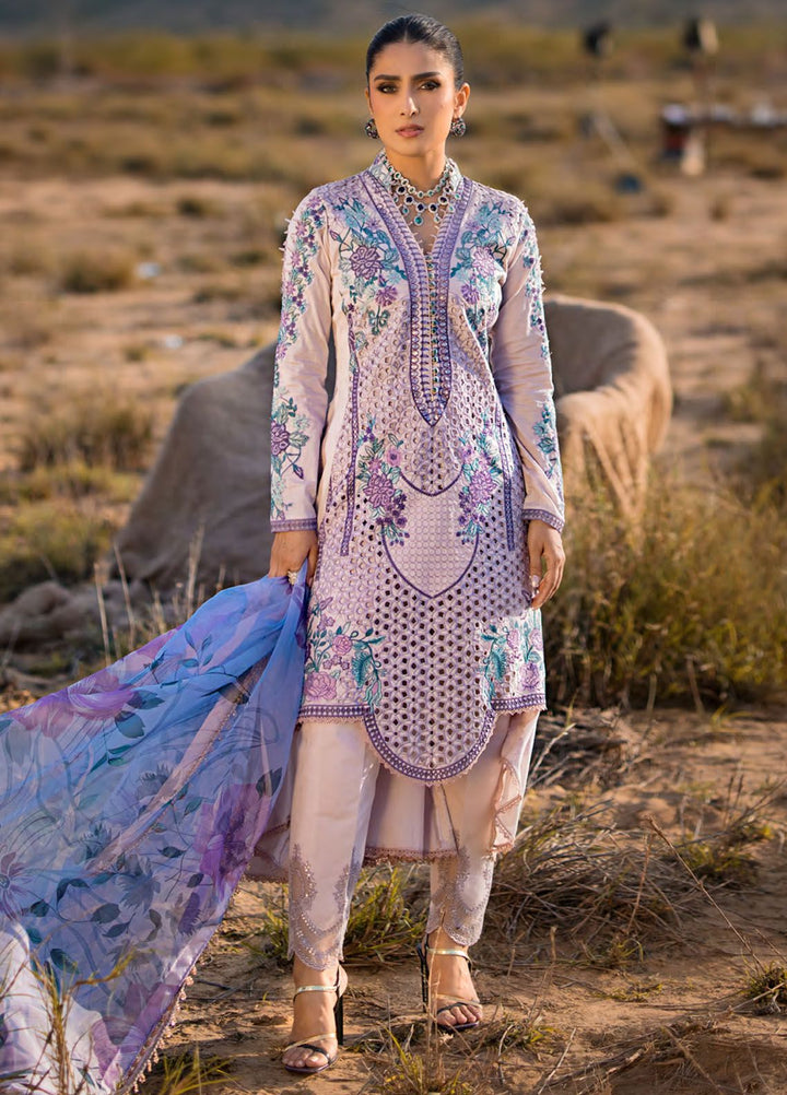 Mahiymaan By Al Zohaib Embroidered Lawn Suits Unstitched 3 Piece MAH24LL M-06 Lavender Mist - Luxury Collection