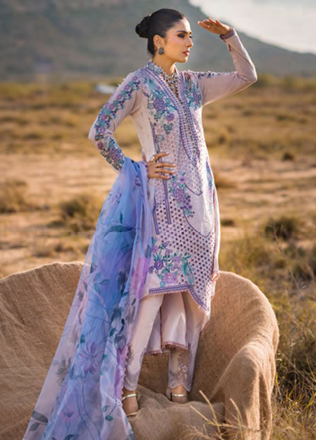 Mahiymaan By Al Zohaib Embroidered Lawn Suits Unstitched 3 Piece MAH24LL M-06 Lavender Mist - Luxury Collection