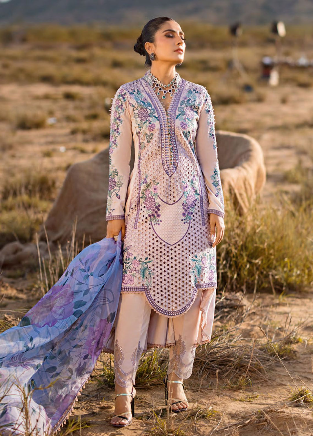 Mahiymaan By Al Zohaib Embroidered Lawn Suits Unstitched 3 Piece MAH24LL M-06 Lavender Mist - Luxury Collection