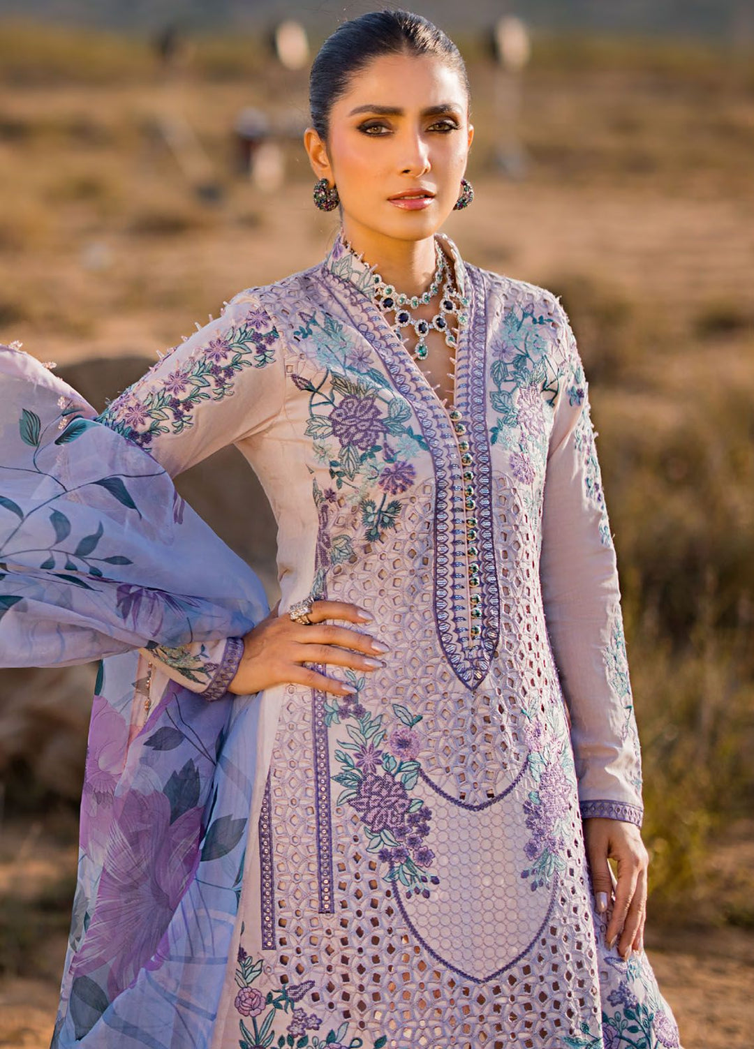 Mahiymaan By Al Zohaib Embroidered Lawn Suits Unstitched 3 Piece MAH24LL M-06 Lavender Mist - Luxury Collection