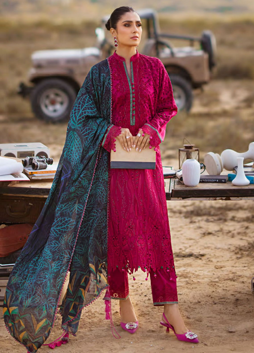 Mahiymaan By Al Zohaib Embroidered Lawn Suits Unstitched 3 Piece MAH24LL M-08 Eqal Raspherry - Luxury Collection