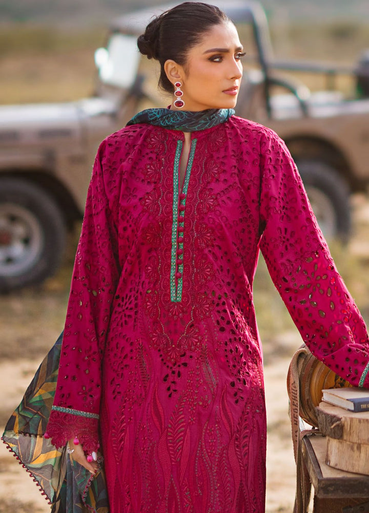 Mahiymaan By Al Zohaib Embroidered Lawn Suits Unstitched 3 Piece MAH24LL M-08 Eqal Raspherry - Luxury Collection