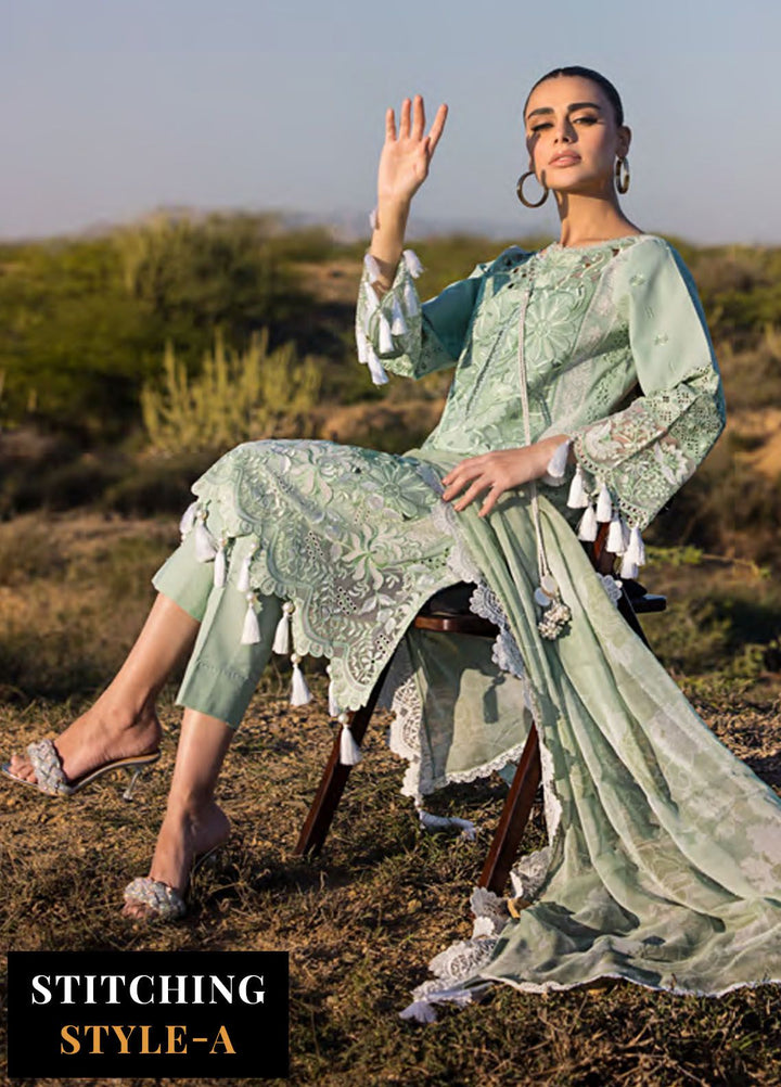 Mahiymaan By Al Zohaib Embroidered Lawn Suits Unstitched 3 Piece MAH24LL M-09 Meadow Mint - Luxury Collection