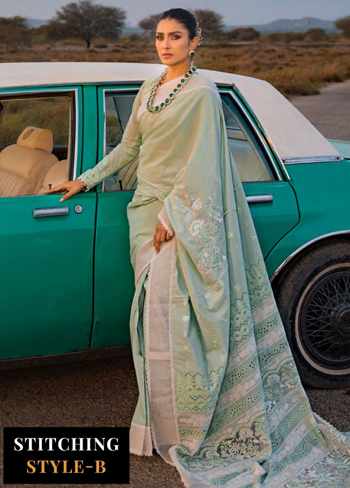 Mahiymaan By Al Zohaib Embroidered Lawn Suits Unstitched 3 Piece MAH24LL M-09 Meadow Mint - Luxury Collection