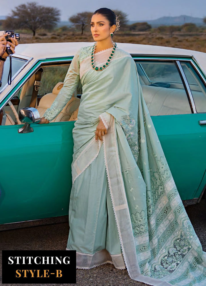 Mahiymaan By Al Zohaib Embroidered Lawn Suits Unstitched 3 Piece MAH24LL M-09 Meadow Mint - Luxury Collection