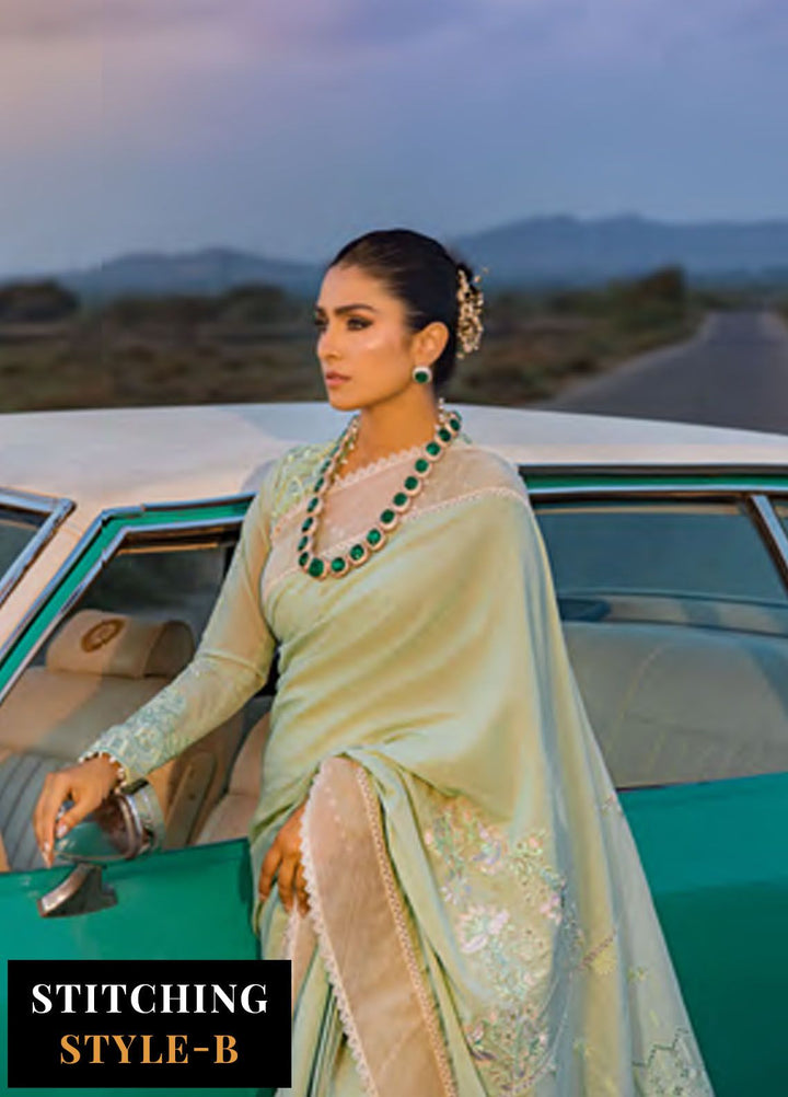 Mahiymaan By Al Zohaib Embroidered Lawn Suits Unstitched 3 Piece MAH24LL M-09 Meadow Mint - Luxury Collection