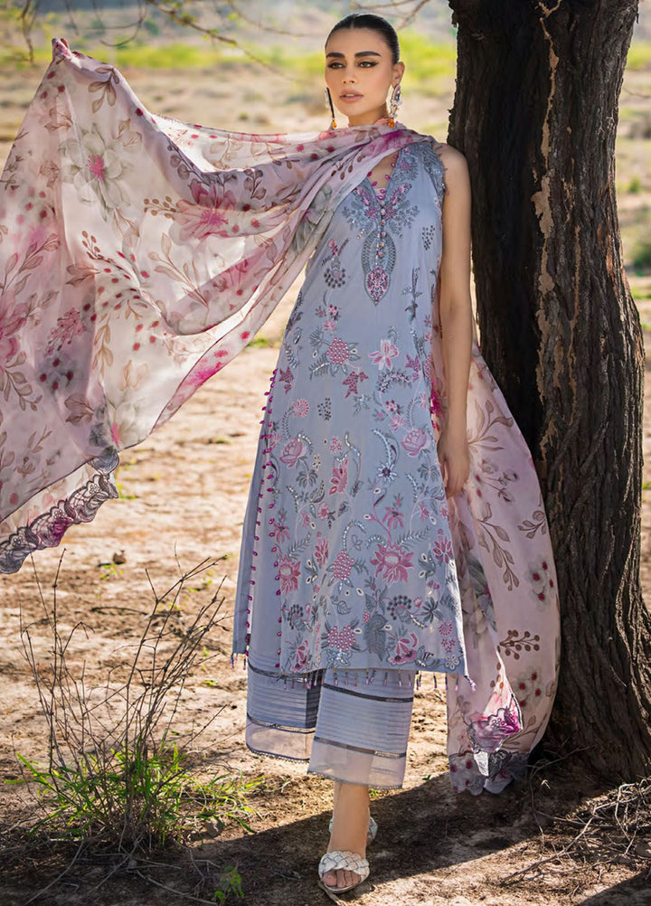 Mahiymaan By Al Zohaib Embroidered Lawn Suits Unstitched 3 Piece MAH24LL M-11 Blossom Ash - Luxury Collection