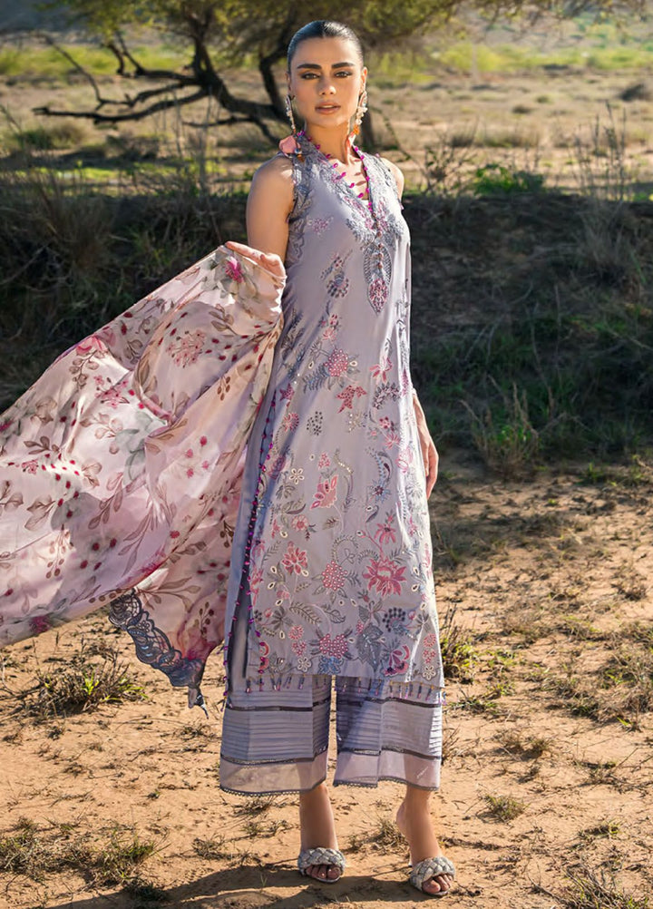 Mahiymaan By Al Zohaib Embroidered Lawn Suits Unstitched 3 Piece MAH24LL M-11 Blossom Ash - Luxury Collection