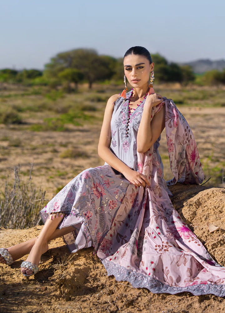 Mahiymaan By Al Zohaib Embroidered Lawn Suits Unstitched 3 Piece MAH24LL M-11 Blossom Ash - Luxury Collection