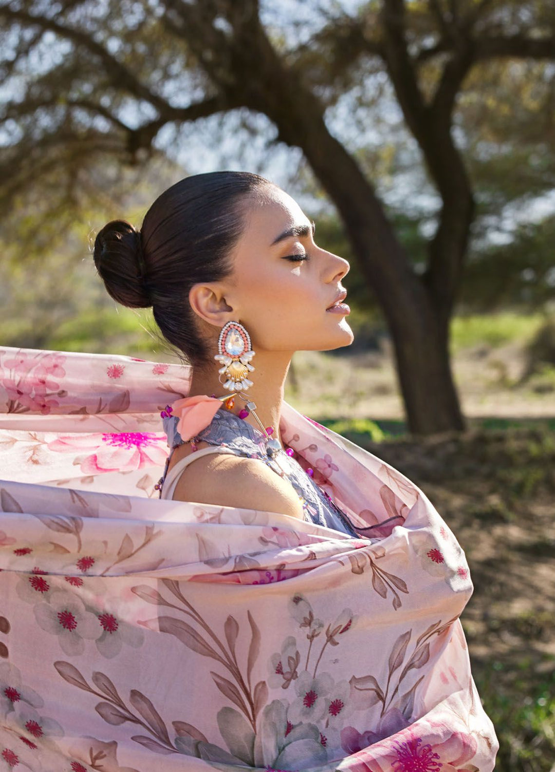 Mahiymaan By Al Zohaib Embroidered Lawn Suits Unstitched 3 Piece MAH24LL M-11 Blossom Ash - Luxury Collection