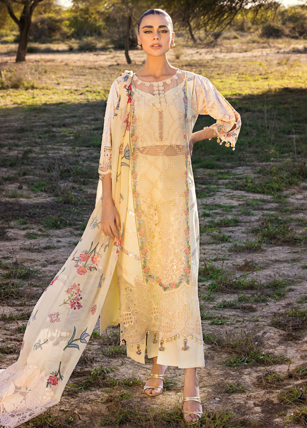 Mahiymaan By Al Zohaib Embroidered Organza Suits Unstitched 3 Piece MAH24LL M-12 Lemon Delight - Luxury Collection