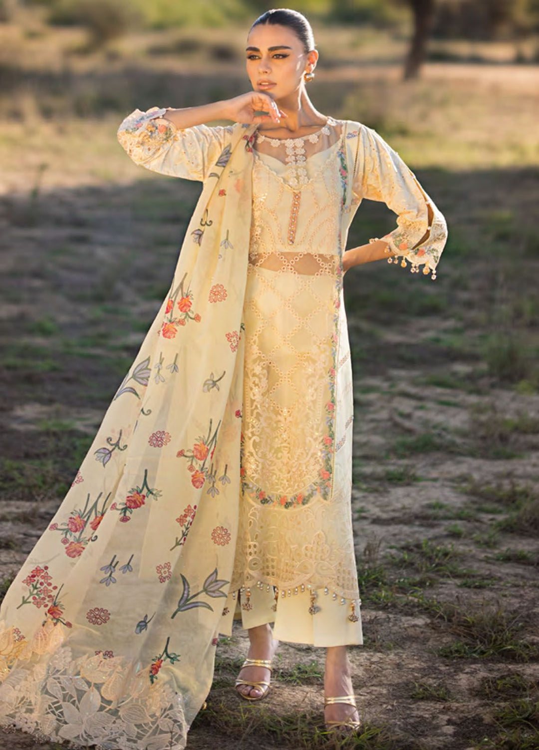 Mahiymaan By Al Zohaib Embroidered Organza Suits Unstitched 3 Piece MAH24LL M-12 Lemon Delight - Luxury Collection