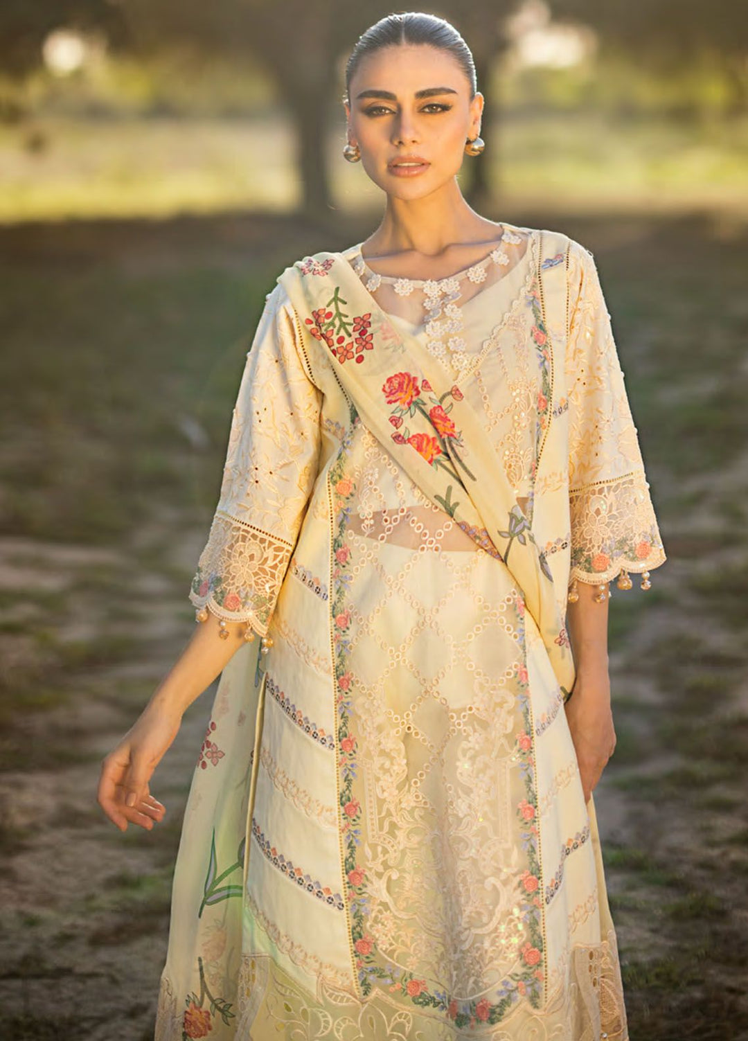 Mahiymaan By Al Zohaib Embroidered Organza Suits Unstitched 3 Piece MAH24LL M-12 Lemon Delight - Luxury Collection