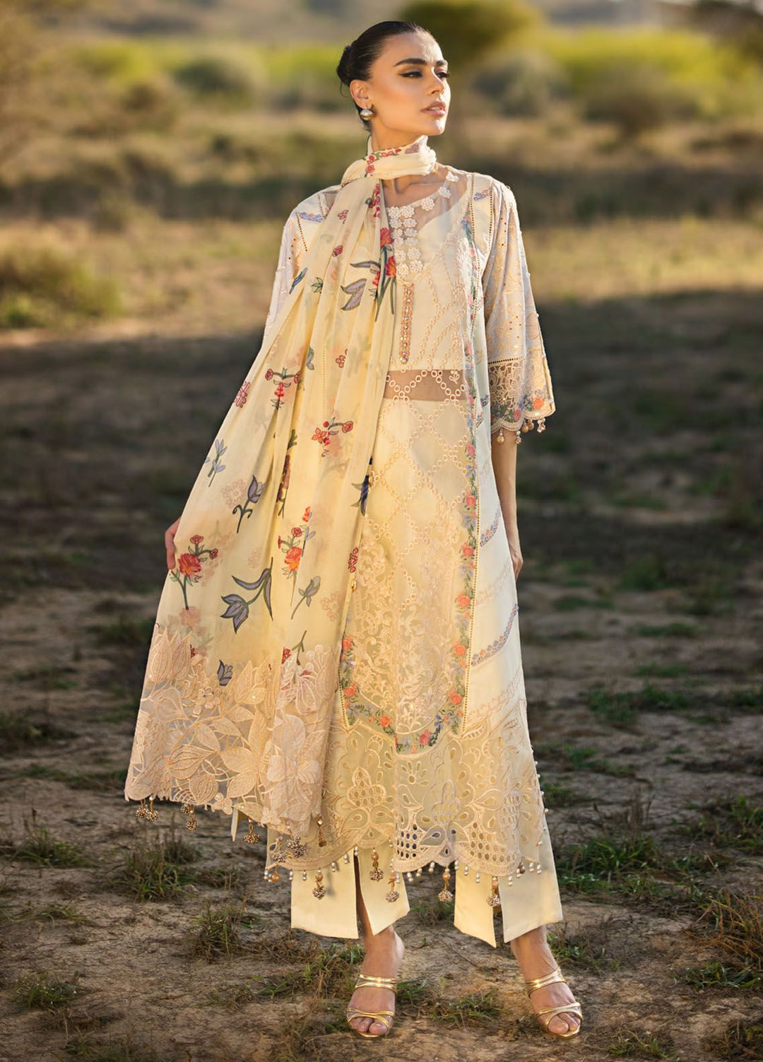 Mahiymaan By Al Zohaib Embroidered Organza Suits Unstitched 3 Piece MAH24LL M-12 Lemon Delight - Luxury Collection