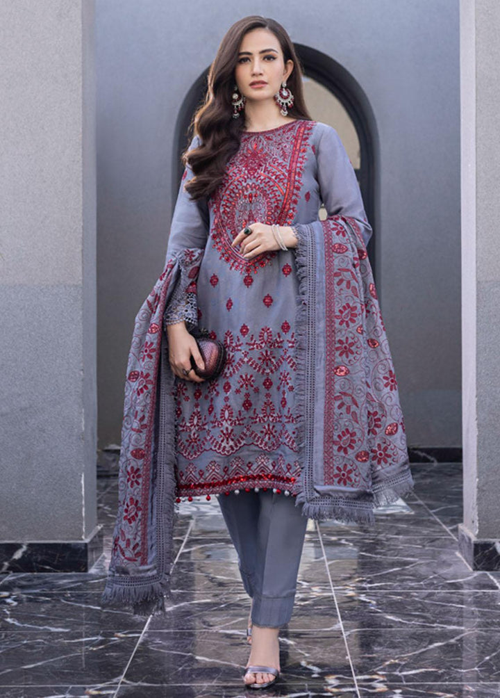 Mahiymaan By Al Zohaib Embroidered Net Suits Unstitched 3 Piece AZ22M 08 - Luxury Collection