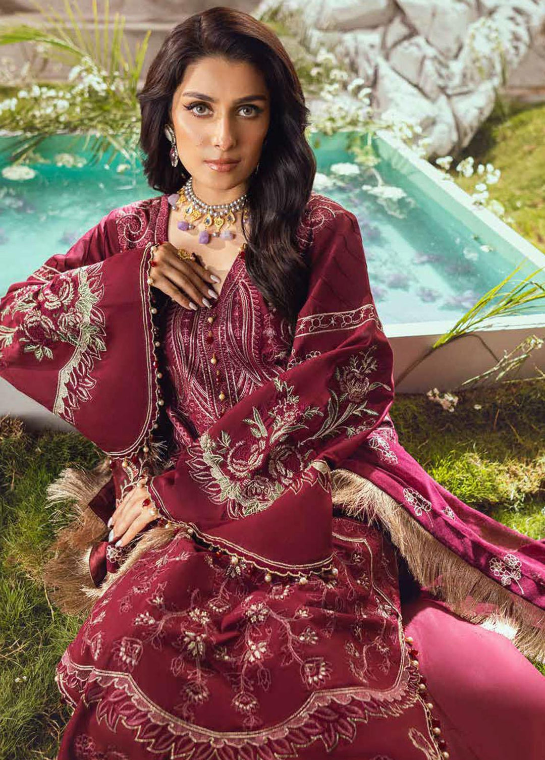 Mahiymaan by Al Zohaib Embroidered Lawn Suits Unstitched 3 Piece MAH23L M02 ETHEREAL BOUQUET - Summer Collection
