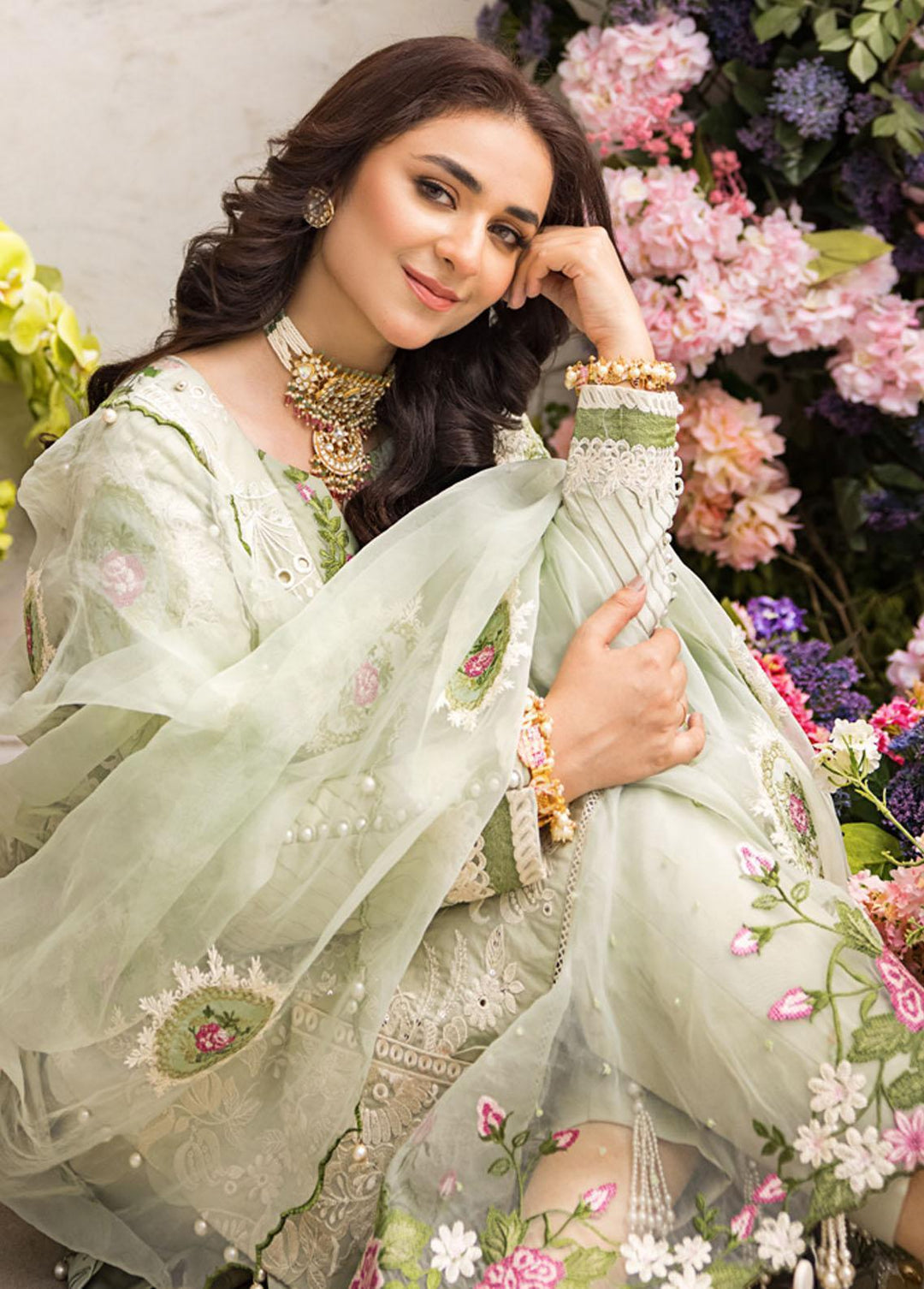 Mahiymaan By Al Zohaib Embroidered Lawn Suits Unstitched 3 Piece MAH23LE D-01 - Luxury Eid Collection