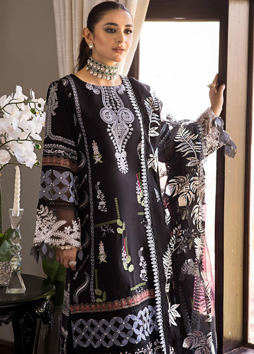 Mahiymaan By Al Zohaib Embroidered Lawn Suits Unstitched 3 Piece MAH23LE D-03 - Luxury Eid Collection
