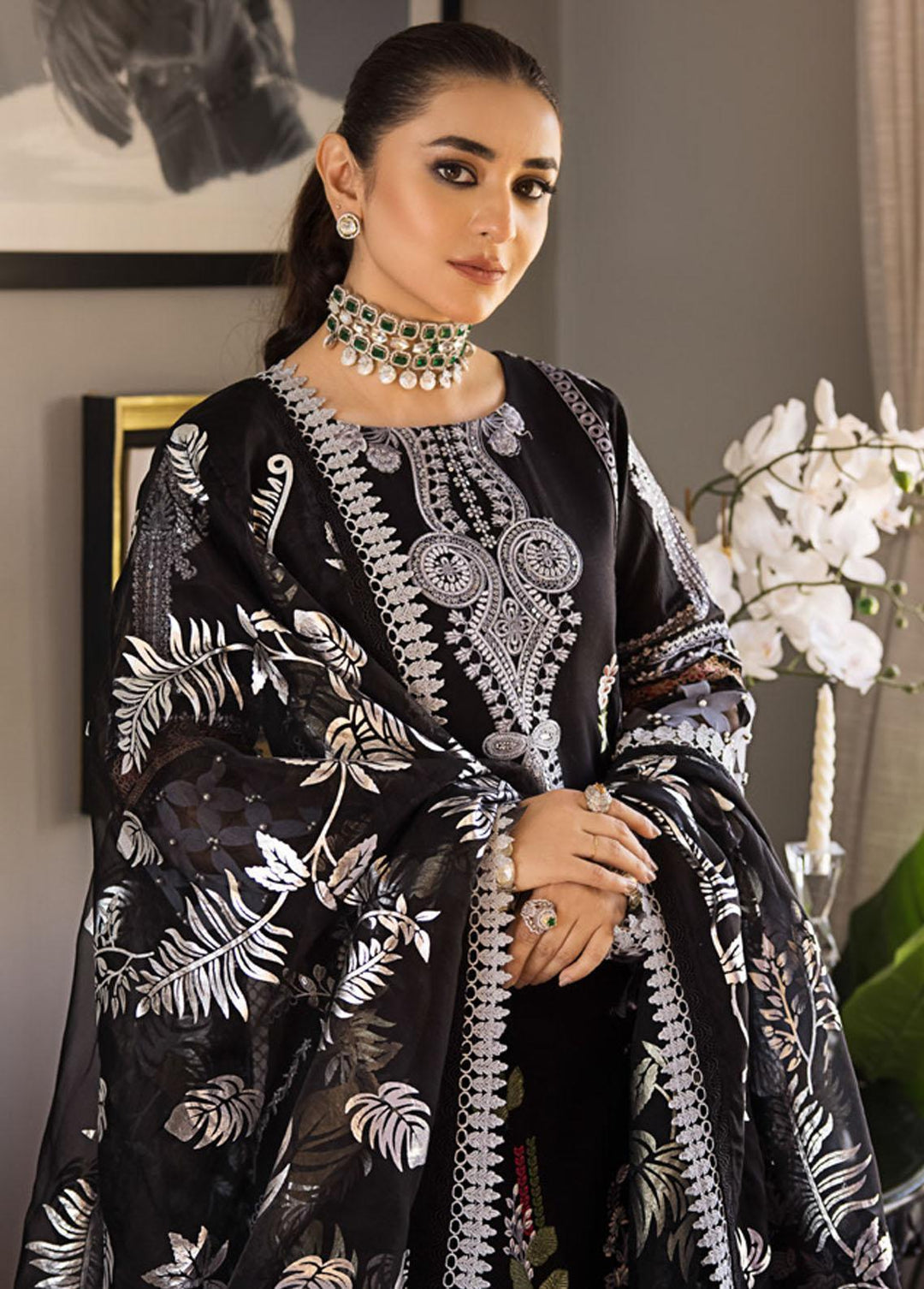 Mahiymaan By Al Zohaib Embroidered Lawn Suits Unstitched 3 Piece MAH23LE D-03 - Luxury Eid Collection