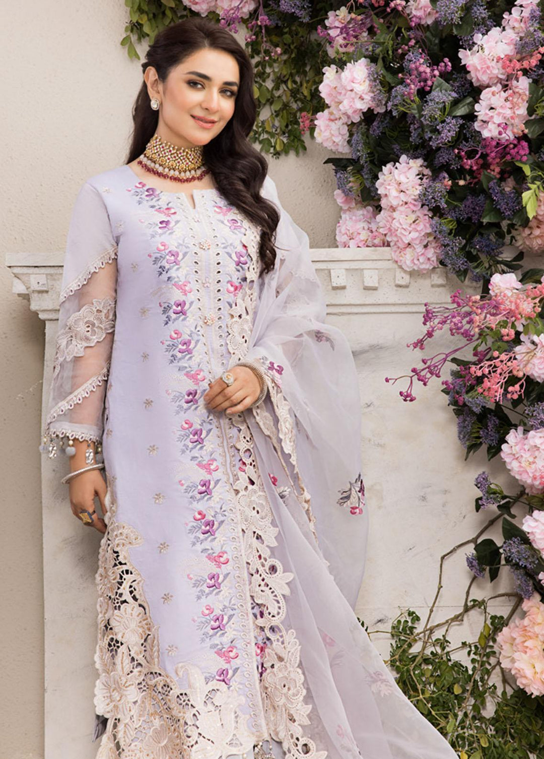Mahiymaan By Al Zohaib Embroidered Lawn Suits Unstitched 3 Piece MAH23LE D-04 - Luxury Eid Collection