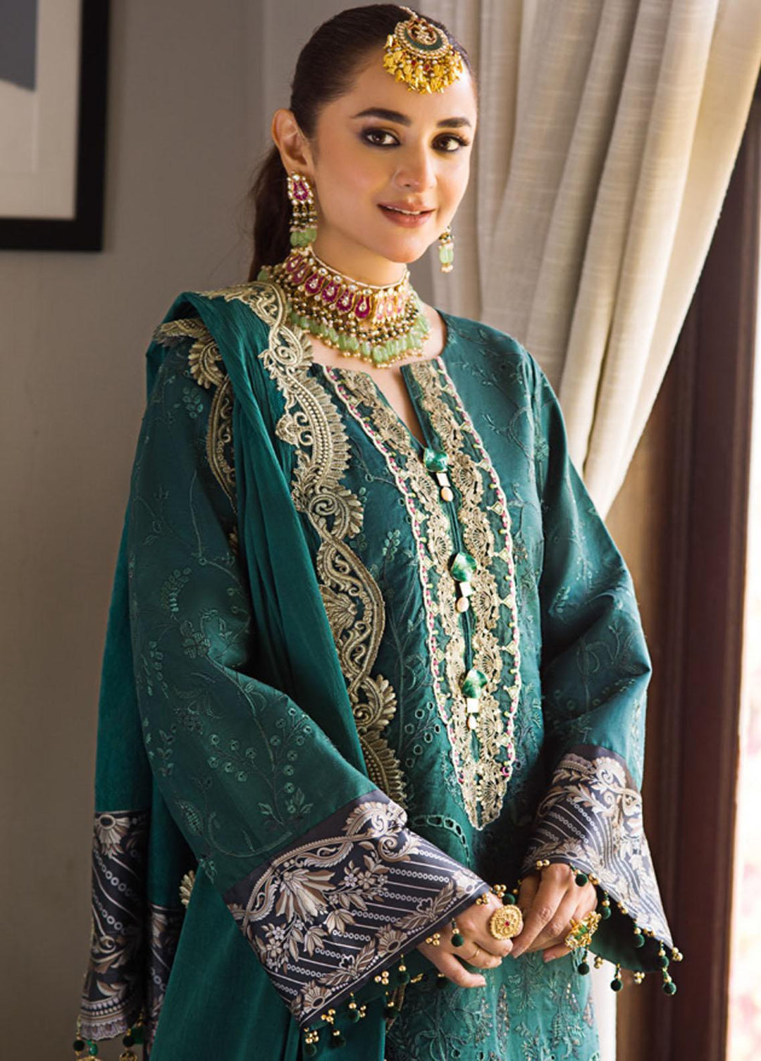 Mahiymaan By Al Zohaib Embroidered Lawn Suits Unstitched 3 Piece MAH23LE D-05 - Luxury Eid Collection