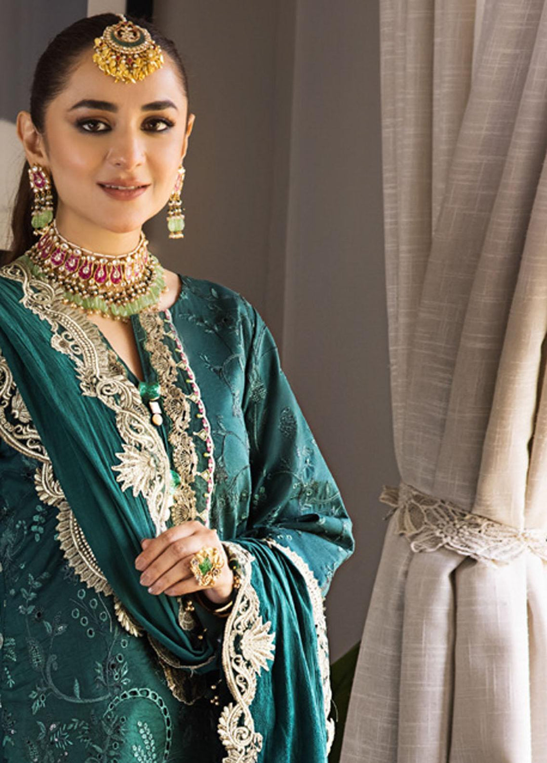 Mahiymaan By Al Zohaib Embroidered Lawn Suits Unstitched 3 Piece MAH23LE D-05 - Luxury Eid Collection