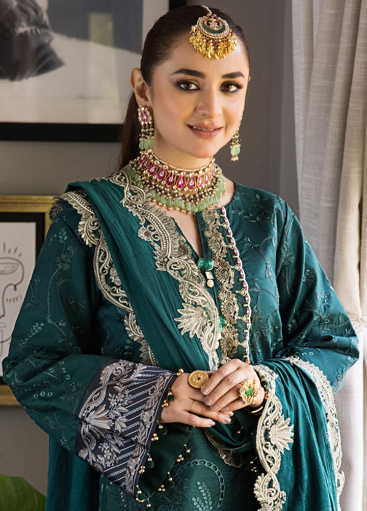 Mahiymaan By Al Zohaib Embroidered Lawn Suits Unstitched 3 Piece MAH23LE D-05 - Luxury Eid Collection