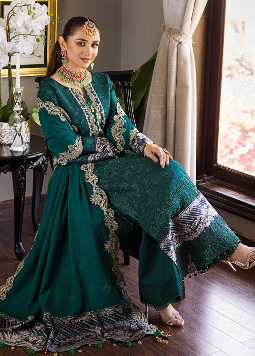 Mahiymaan By Al Zohaib Embroidered Lawn Suits Unstitched 3 Piece MAH23LE D-05 - Luxury Eid Collection