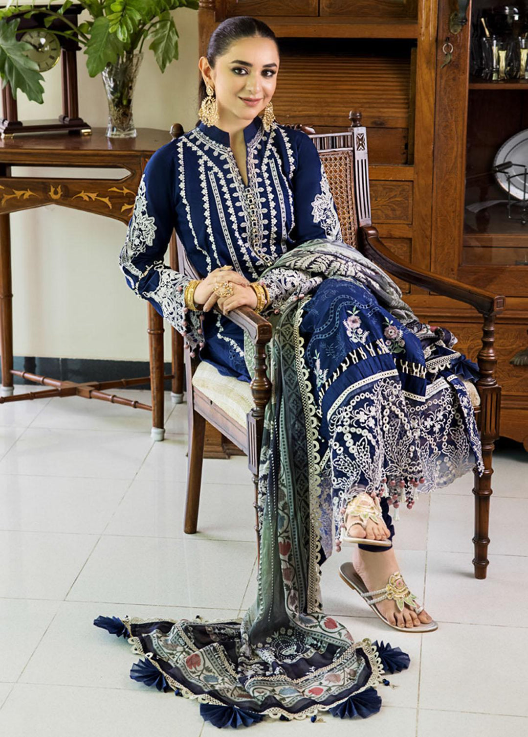 Mahiymaan By Al Zohaib Embroidered Lawn Suits Unstitched 3 Piece MAH23LE D-08 - Luxury Eid Collection