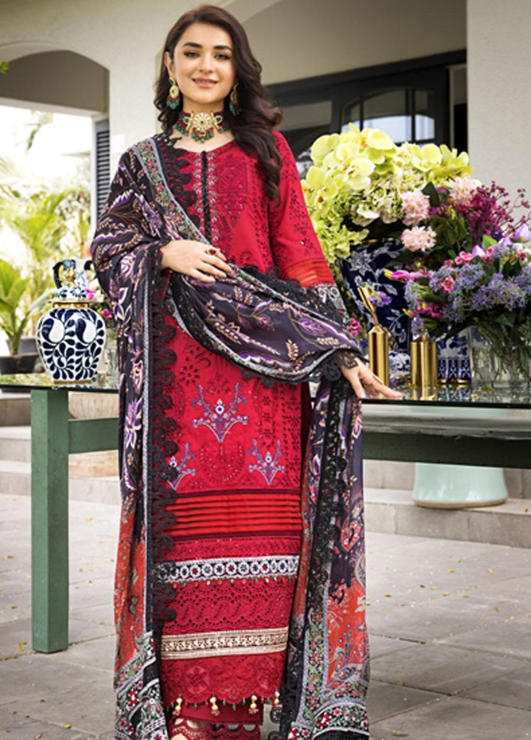Mahiymaan By Al Zohaib Embroidered Lawn Suits Unstitched 3 Piece MAH23LE D-10 - Luxury Eid Collection