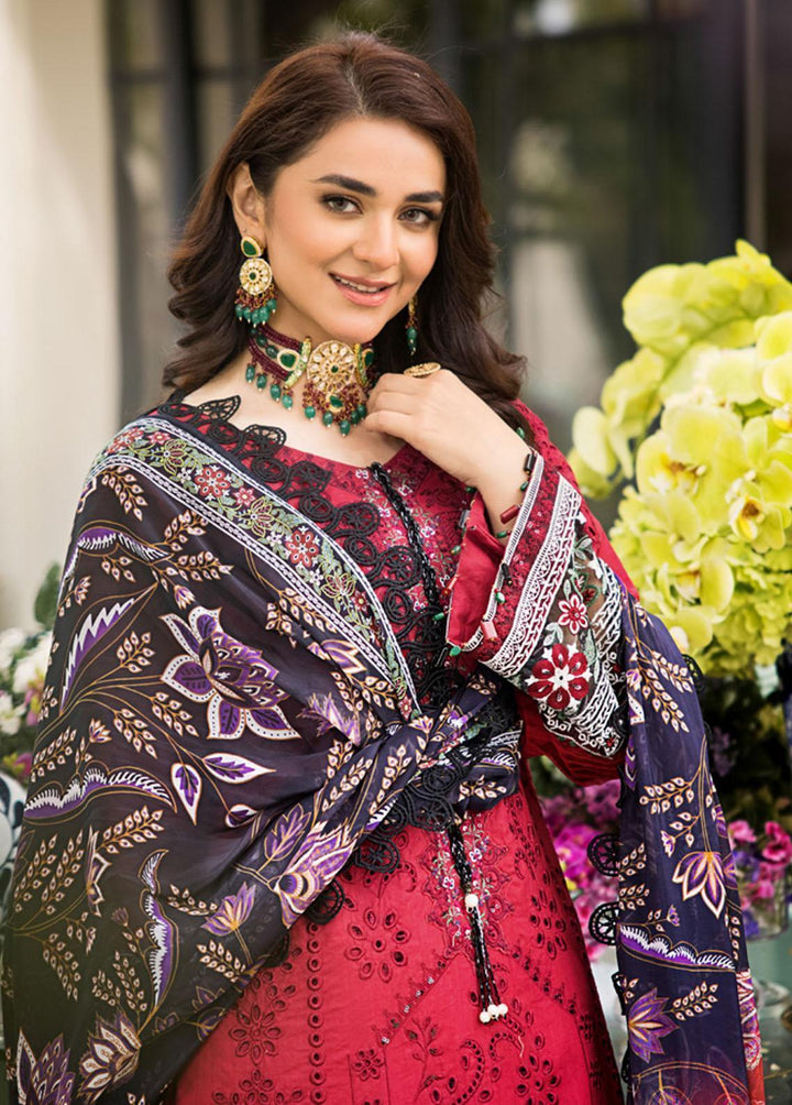 Mahiymaan By Al Zohaib Embroidered Lawn Suits Unstitched 3 Piece MAH23LE D-10 - Luxury Eid Collection