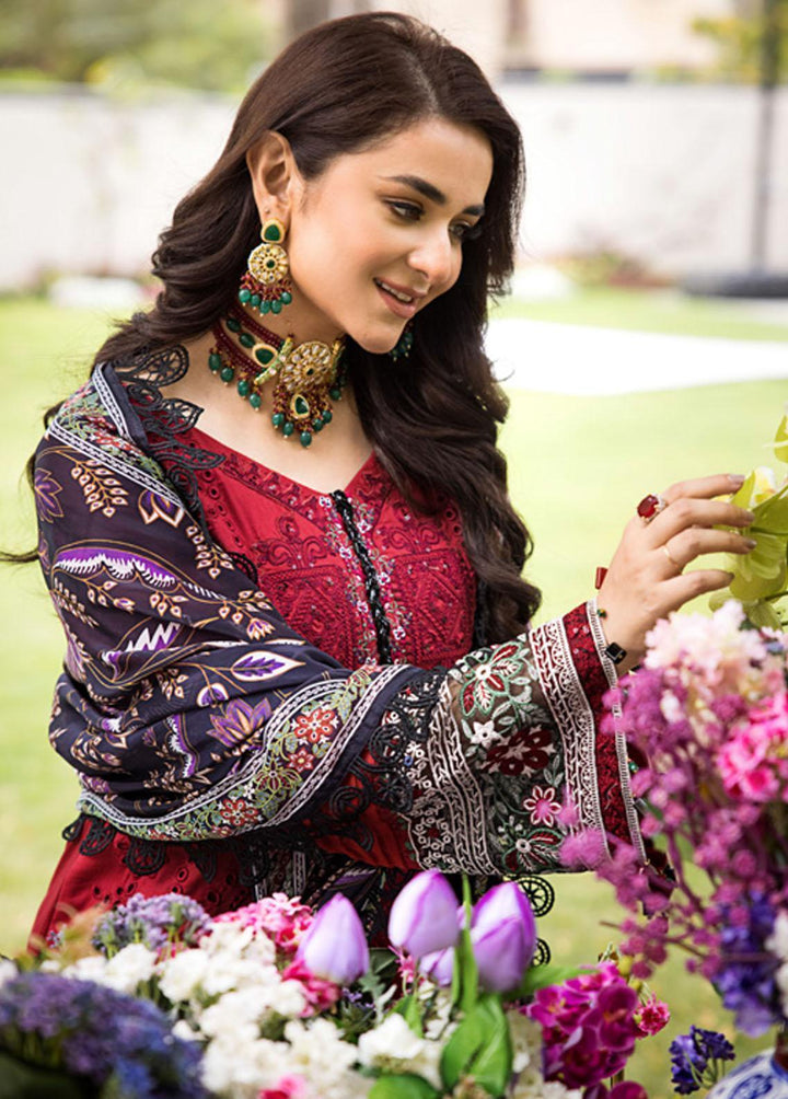 Mahiymaan By Al Zohaib Embroidered Lawn Suits Unstitched 3 Piece MAH23LE D-10 - Luxury Eid Collection